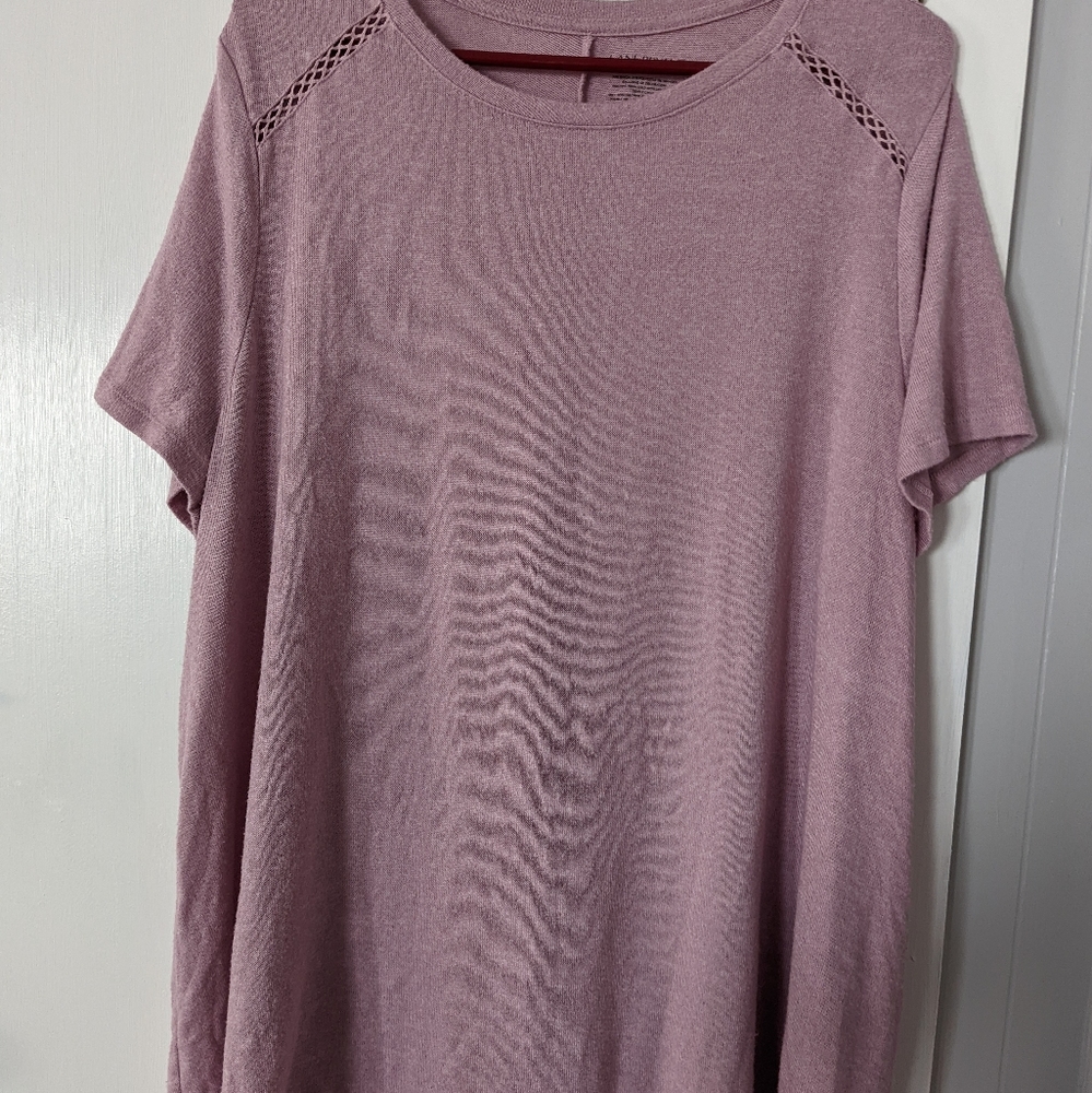 Pink Lane Bryant soft tee with shoulder embellishments